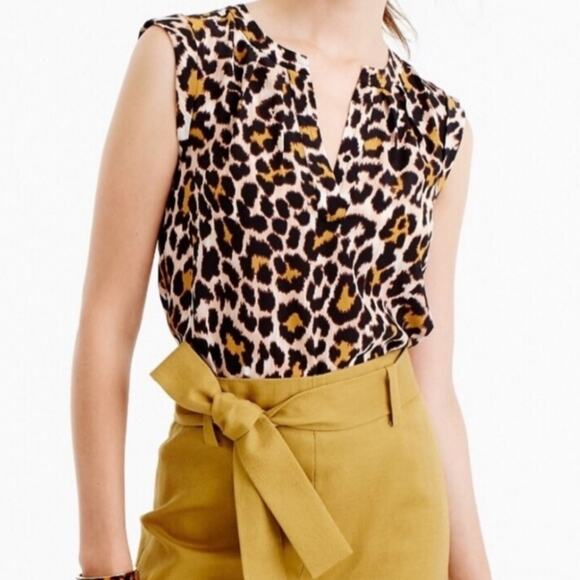 J. Crew silk leopard print sleeveless blouse - Picture 1 of 8